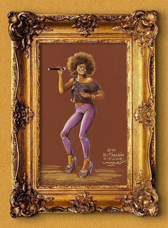 Exhibition “Manué el Manugrafista portrays Gigi McFarlane on gilded walls”